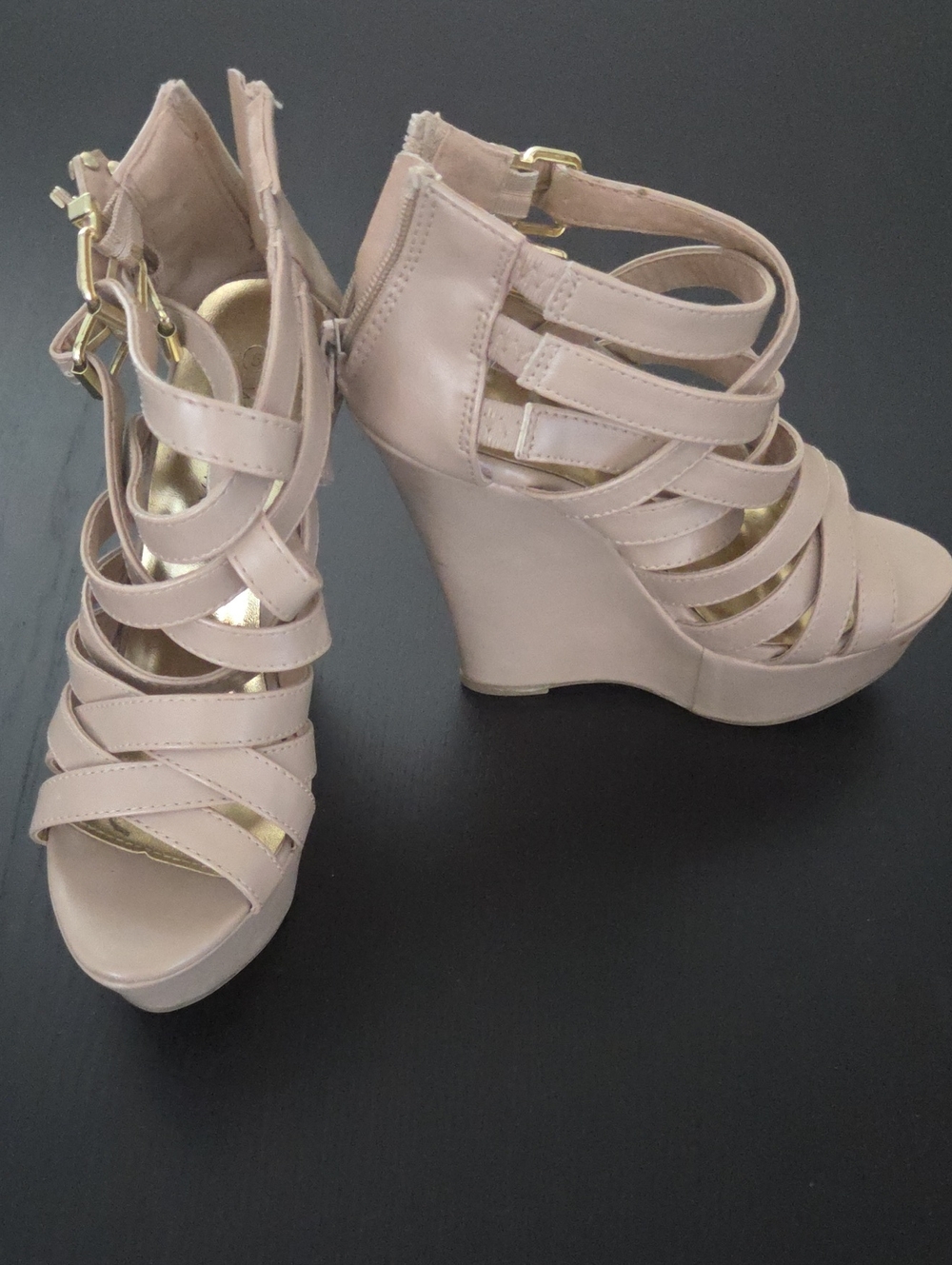 Women’s Strappy Wedge Heels - Nude
